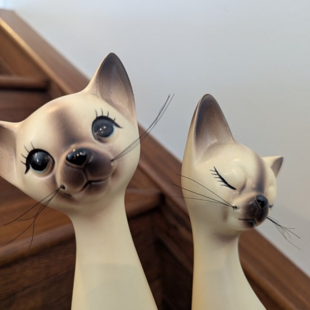 Vintage Norcrest Japan Siamese Long Neck Cats 1950s Tall Porcelain Cat Figurines - Picture 11 of 14